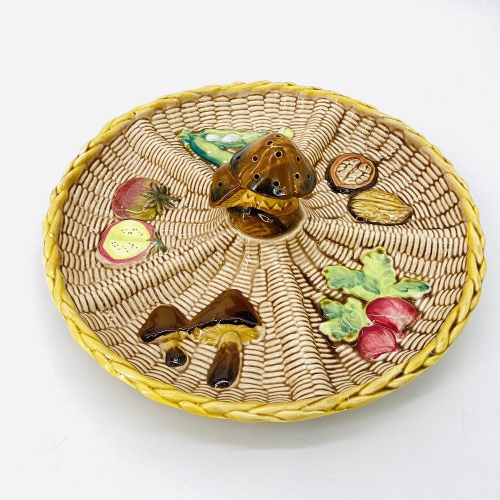 Vtg Charcuterie Serving Tray Mushroom Toothpick Holder Veggies Retro Faux Wicker
